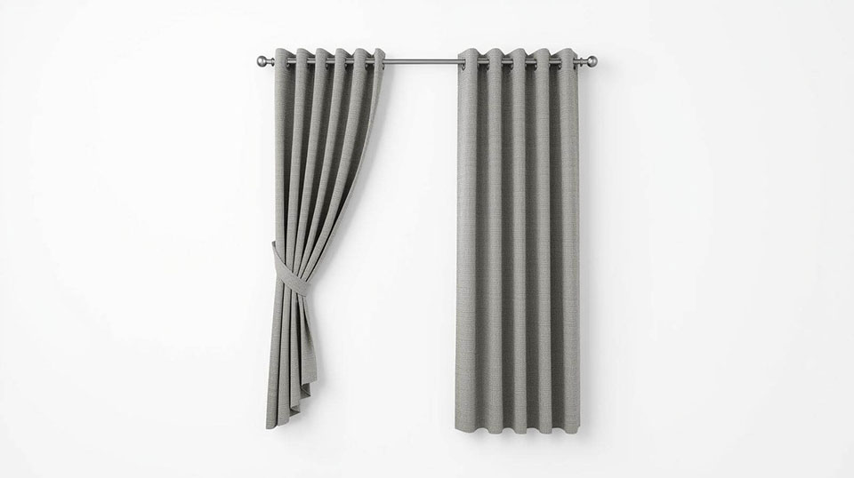 Elegant Gray Grommet Curtains with Tieback